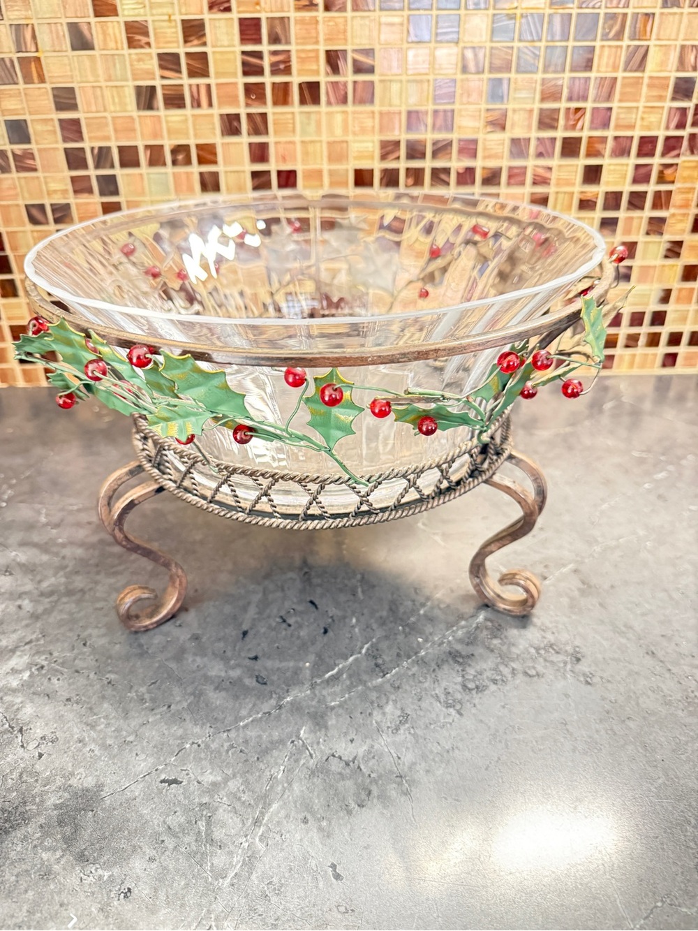PartyLite Holly Lites 3-Wick Holder base and bowl